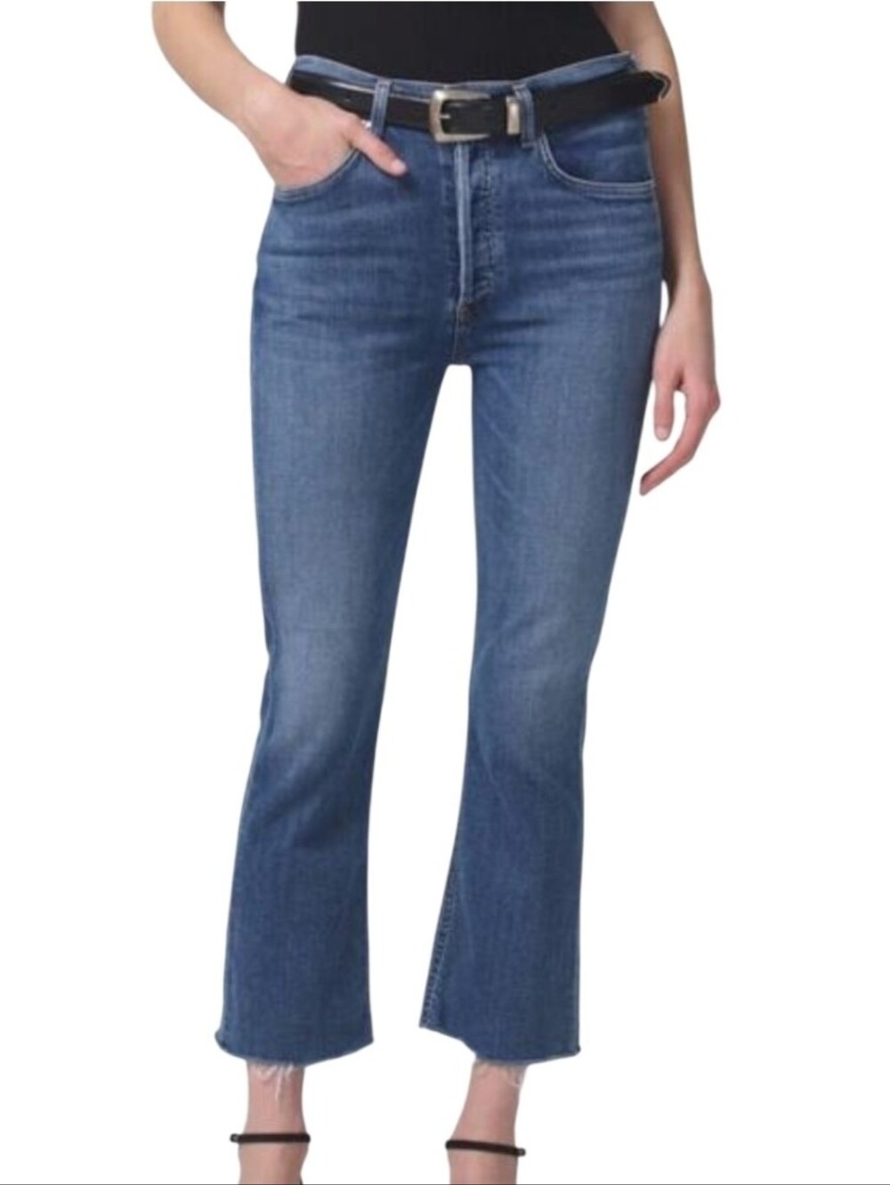 Citizens of Humanity Isola Cropped Boot Cut Jean Mid-rise Raw Hem Button Fly 25